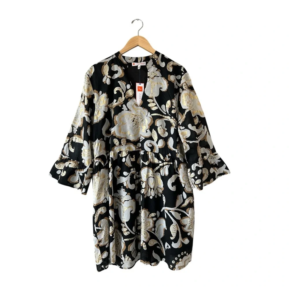 JUDE CONNALLY Faith Cotton Voile  Dress Grand Floral Black Gold XL NWT $198 - Picture 2 of 14